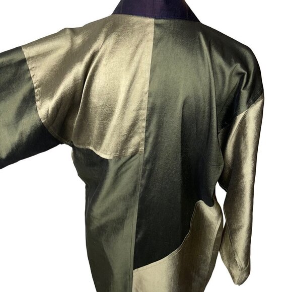 Mekong River Textiles Womens Kimono Jacket Size S Green Fair Trade Ikat Collar - Picture 6 of 9